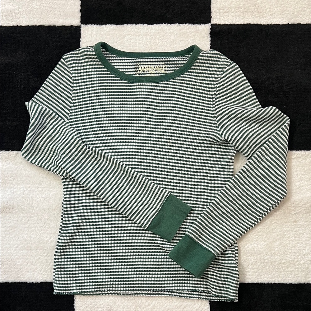 American Eagle Outfitters Forest Green and White Striped Top